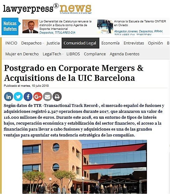 Postgrado en Corporate Mergers & Acquisitions de la UIC Barcelona
